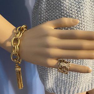 Gold Color Filigree Costume Jewelry Lot Ring/link chain Bracelet/Earrings